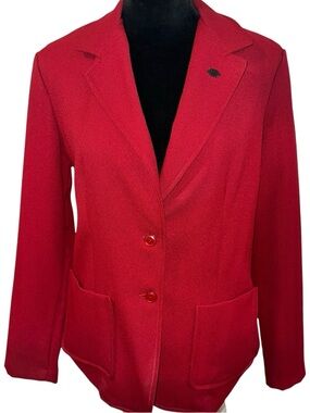 Vtg Women’s Red Two-Button Polyester Blazer Jacket Size 14 Unbranded